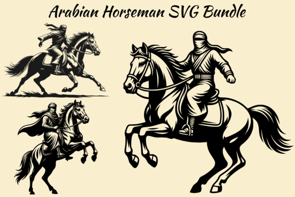 Arabian Horseman SVG Bundle: Dynamic Vector Designs