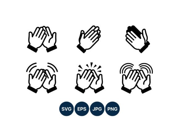 Clapping Hands Icon Set: Dynamic Black and White Applause
