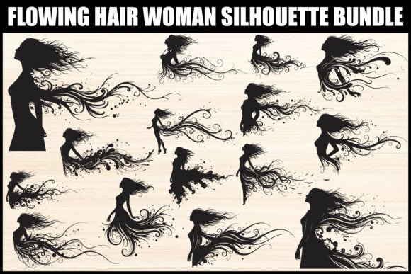 Elegant Flowing Hair Woman Silhouette Bundle