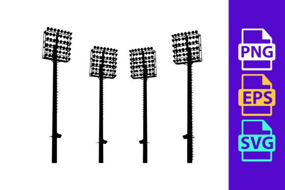 Four Identical Stadium Lights on Poles: A Bold Display Typeface