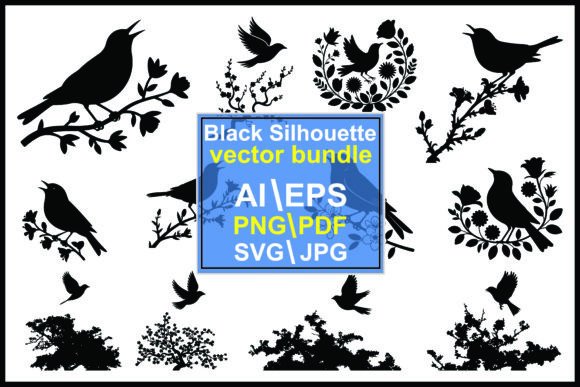 Silhouette Birds and Trees Vector Bundle: Nature-Inspired Design Assets