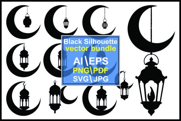 Silhouette Crescent Moons Lanterns: Creative Design Assets