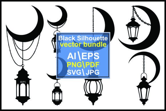 Silhouette Crescent Moons with Hanging Lanterns: A Design Asset for Cultural & Modern Projects
