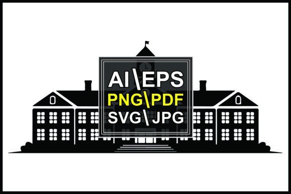 Silhouette School Building Clock Tower Vector Bundle