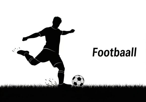 Silhouette Soccer Player Kicking Ball: Dynamic Motion in Design