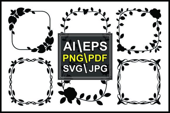 Silhouettes Floral Frame Patterns: Creative Design Assets