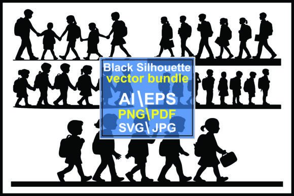 Silhouettes of Children Walking in Lines: A Designer's Visual Asset