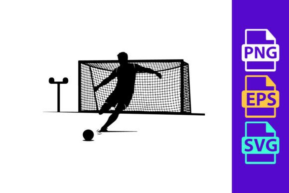 Soccer Player Kicking Ball into Goal Wit: Dynamic Design Asset