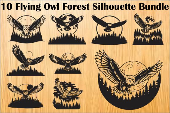 Unleash the Night: The Flying Owl Forest Silhouette SVG Collection