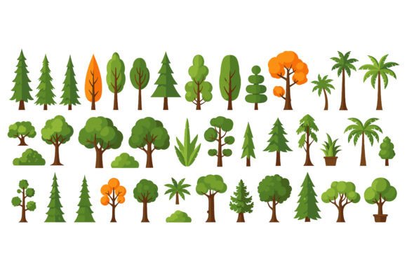 Various Cartoon Trees and Bushes Set: A Fresh Asset for Designers